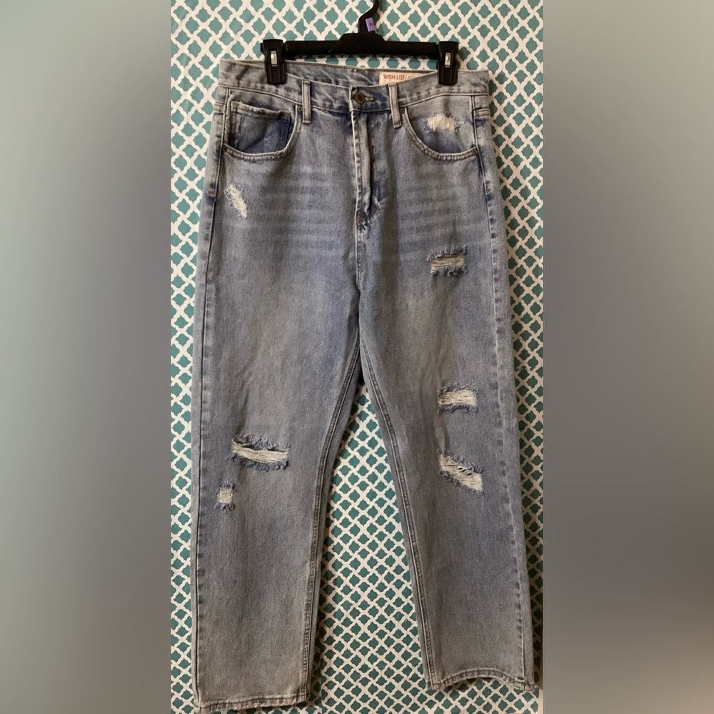 Wishlist Women's High Rise Distressed Blue Jeans size large 100% cotton